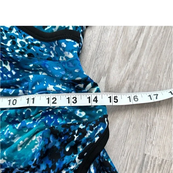 Calvin Klein Blue Aqua Print Bodycon Faux Wrap Dress Size 8 - Picture 7 of 9